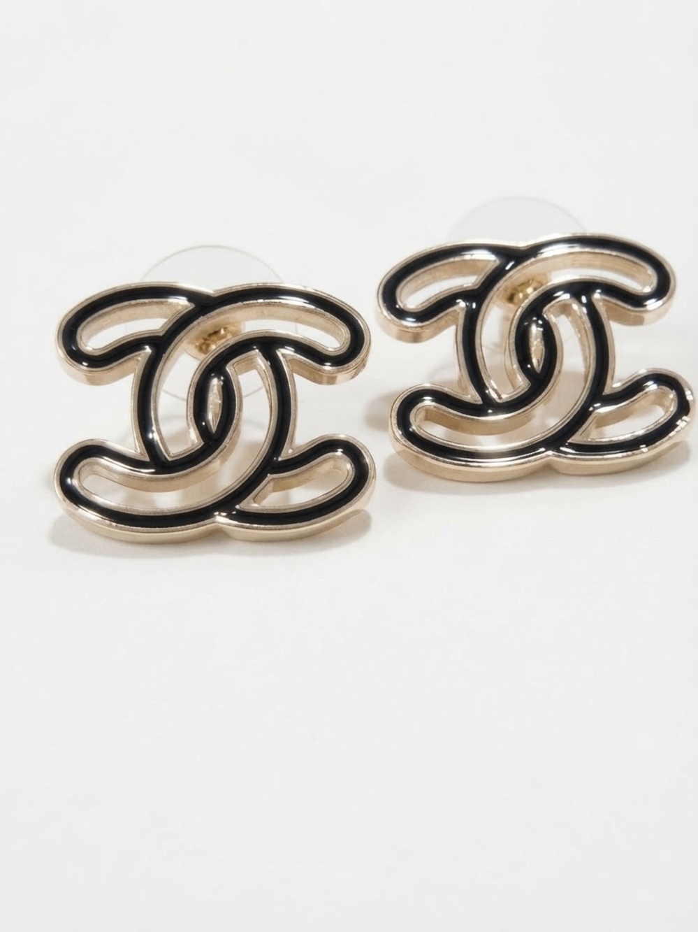 Gold and Black Interlocking letter CStud Earrings